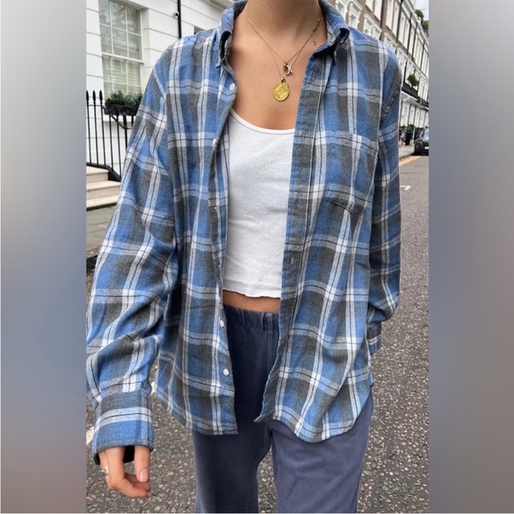 Brandy Melville Tops - Brandy Melville Blue Plaid Hazel Flannel Button Front Shirt